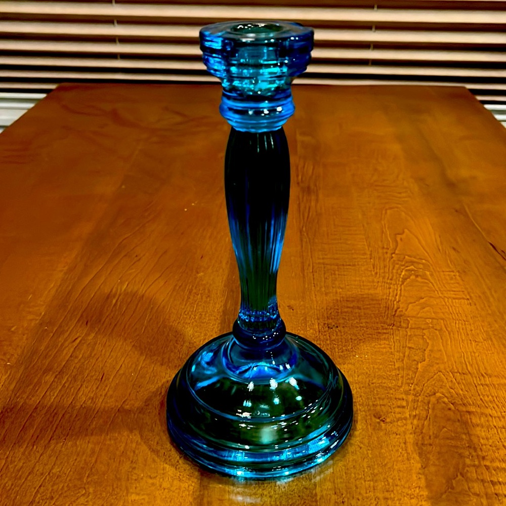 Vintage Indiana Blue Glass Tiara Exclusives Duchess Aqua Blue Candle Stick